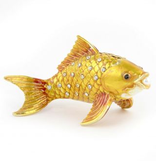Feng Shui Bejeweled Metal Copper Golden Fish Statue For Wealth