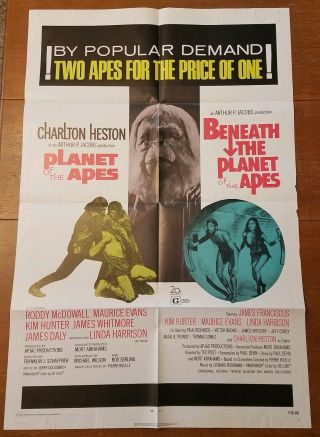 Vtg 1971 NSS Planet Of The Apes / Beneath The Planet Of Poster 27 