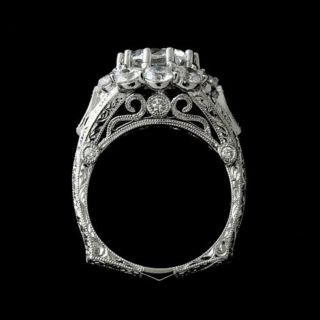 Engagement Wedding Ring Vintage Retro 2.  1 Ct Round Diamond 14k White Gold Finish