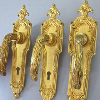 3 Vintage C1960s Sherle Wagner 24k Gold Plated Door Lever Handles Pe Guerin