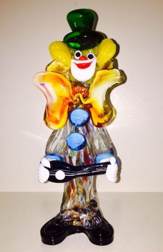 Vtg Murano Italy Venetian Art Glass Clown Holding Guitar 12 "