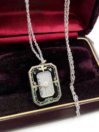 Antique Victorian Amethyst Camphor Glass Crystal Pendant Sterling Silver Chain L