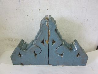 Pair Antique Victorian Wood Corbels House Brackets Design Old Grey Paint