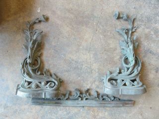 Antique Cast Iron Fireplace Andirons Fire Scrolled Brass: French Baroque