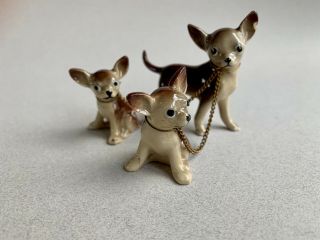 Vintage Porcelain Chihuahua Dog W Puppies On A Chain Miniature Figurine Japan