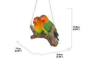 Hanging Parrots (lovebirds) on Branch - Life Like Figurine Statue Home Garden 3