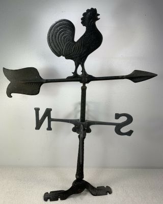 Vintage Cast Iron 22.  5 " Tall Weathervane Rooster Black