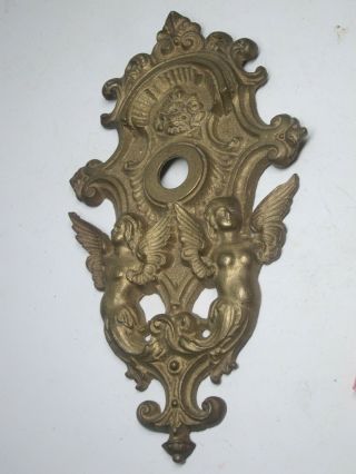Antique Ornate Victorian Bronze Brass Door Plate Backplate Hardware Angels Gold