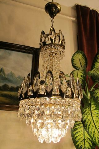 Antique Vnt.  French Pretty Basket Style Crystal Chandelier Light Lamp 1960 