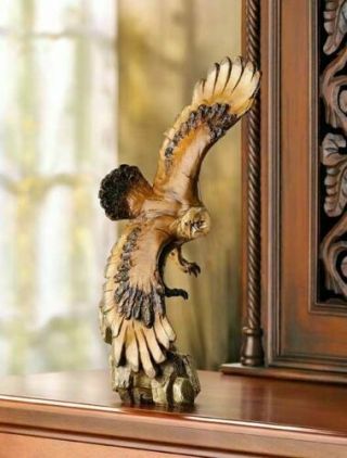 Soaring Eagle Statue Bird Sculpture Mantel Shelf Resembles Hand Carved Burlwood