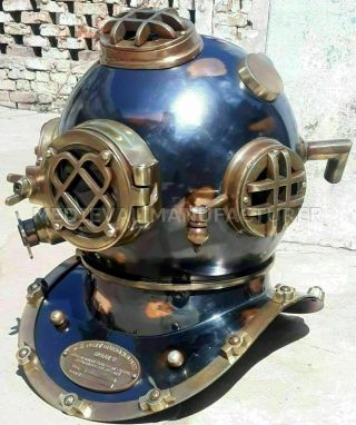 Vintage Brass Morse Us Navy Mark V Diving Divers Helmet Antique 18 " Copper Gift