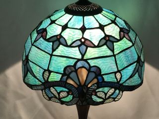 Vtg Stained Slag Glass Lamp Shade Arts & Crafts Deco Victorian Blue Green 12 "