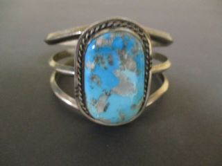 Classic Vintage Navajo Sterling Silver Light Blue - Green Turquoise Cuff Bracelet
