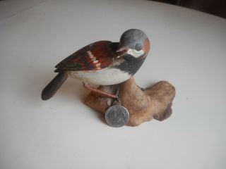 Small Vintage Hand Carved And Painted Chickadee Bird