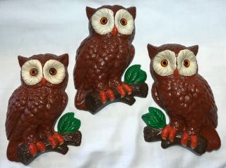 3 Vintage Owl Wall Plaques Ceramic Bird Hanging Zavory Mold Wildlife Decor