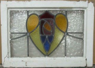 Old English Leaded Stained Glass Window Abstract Floral Heart 21.  5 " X 15.  5 "