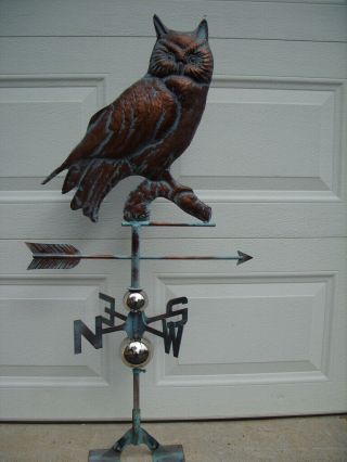 Owl And Cow 2 Weathervanes Antique Copper Finish Weather Vanes Hand Crafted
