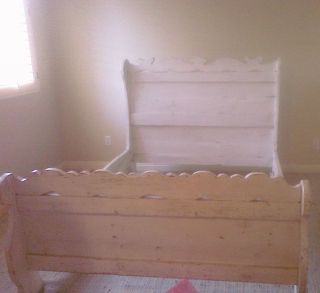 Vintage White Washed Wood Full Bed Headboard And Footboard One Of A Kind