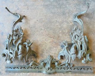 Antique Cast Iron Fireplace Andirons Fire Scrolled Brass: French Baroque Fish