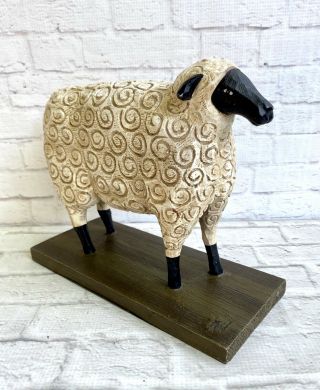 Primitive Folk Art Sheep Figurine Rustic Farmhouse David Harden Resin 8 " X 10 "