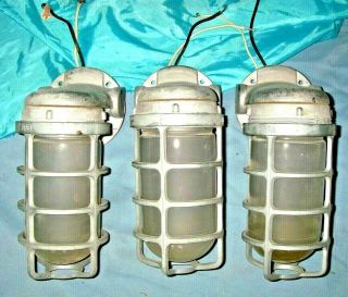 3 - Vintage Explosion Proof Cage Light With Mount - Industrial Decor Steampunk