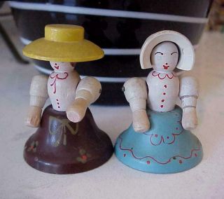 Antique Amish Wood Wooden Hand Painted Figurine Bells