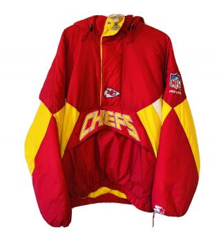Vintage Starter Jacket Kansas City Chiefs Pro Line Nfl Zip Puffer Jacket