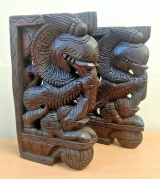 Wall Corbel Pair Wooden Temple Yalli Dragon Bracket Gargoyle Statue Sculpture Us