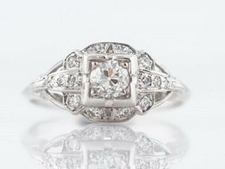 Vintage Art Deco 1ct Old European Cut Diamond Engagement Ring 14k White Gold Fn