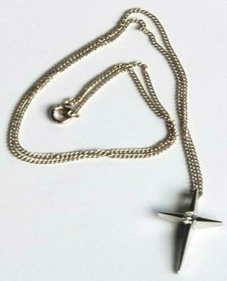 14k White Gold Simple 1 Inch Cross Pendant.  10 Carat Diamond 15 " Chain Vintage