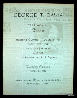 George T Davis 1953 Sports Writer Testimonial Program Los Angeles Herald Express