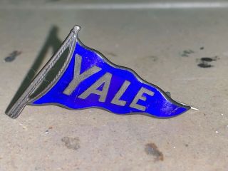 Antique Yale College Enamel & Sterling Lapel Pin
