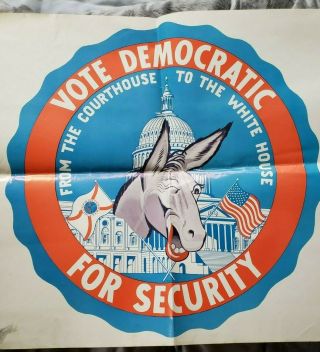 Vintage Democratic Campaign Poster,  Vote Democratic For Security,  Florida Flag