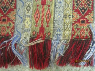 Vintage Afghanistan hand woven wool blend Blanket Rug red blue grey cream brown 2