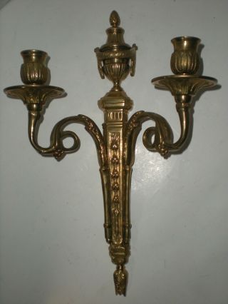 Vtg Pair 2 Brass Neoclassical Double Candle Holder Light Wall Sconces 14 " Ea