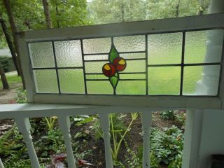 H - 7 - 350 Lovely Large English Transom Style Leaded Stained Glass Window 36 X 13.  5