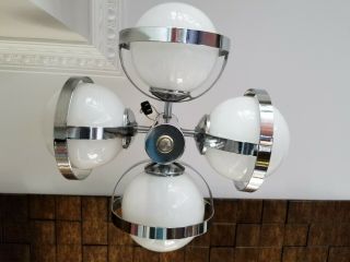 Vtg Mcm Atomic Retro Space Age Chrome 4 Ball Shades Light Fixture Chandelier Old