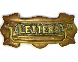 Antique Art Nouveau Brass Letter Box Plate Door Knocker Mailbox Mail Slot