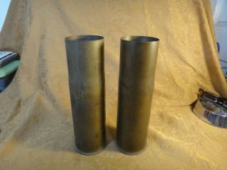 Vintage Pair Ww2 1945 Artillery Shell Casings 75mm M5a1 Type 1 - S&h Usa
