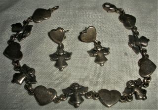Vintage James Avery Designer Sterling Silver Heart Angel Bracelet Earrings Vafo