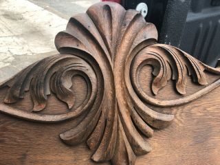 Vintage C1880 Quartersawn Oak Carved Furniture Pediment Crown 46” X 15” X 1 3/8”