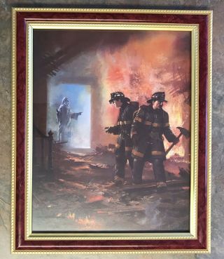 Lloyd Garrison Framed Print Firefighters Firemen Jesus Watching Over Heroes