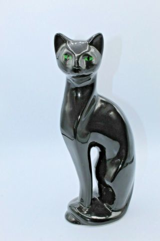 Mcm Black Cat Statue Porcelain Vintage Art Mark Mid Century Cat Figure 11”