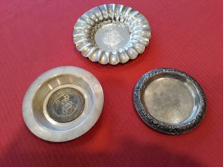 Three Vintage Sterling Silver Small Plates / Dishes " Weight 6.  64 Troy Oz "