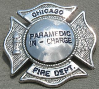 Outstanding Chicago Fire Department Paramedic In Charge Hat Badge