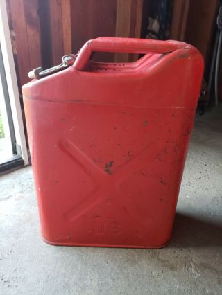 Vintage Antique Distressed Red Military Style Metal Jerry Gas Can Willys W/ Lid