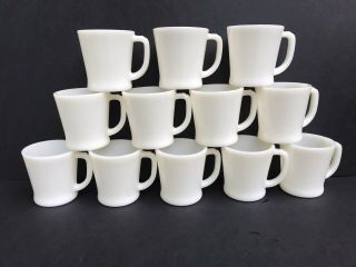12 Vintage White Milk Glass Fire King Anchor Hocking D Handle Coffee Cups Mugs