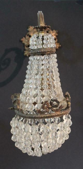 Antique French Emprire Gilt Bronze Sconce Light W/ Crystal Beaded Prisms