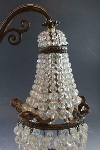 Antique French Emprire Gilt Bronze Sconce Light w/ Crystal Beaded Prisms 3