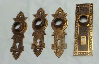 4 Antique Brass Door Plates Arts And Crafts Ca.  1900